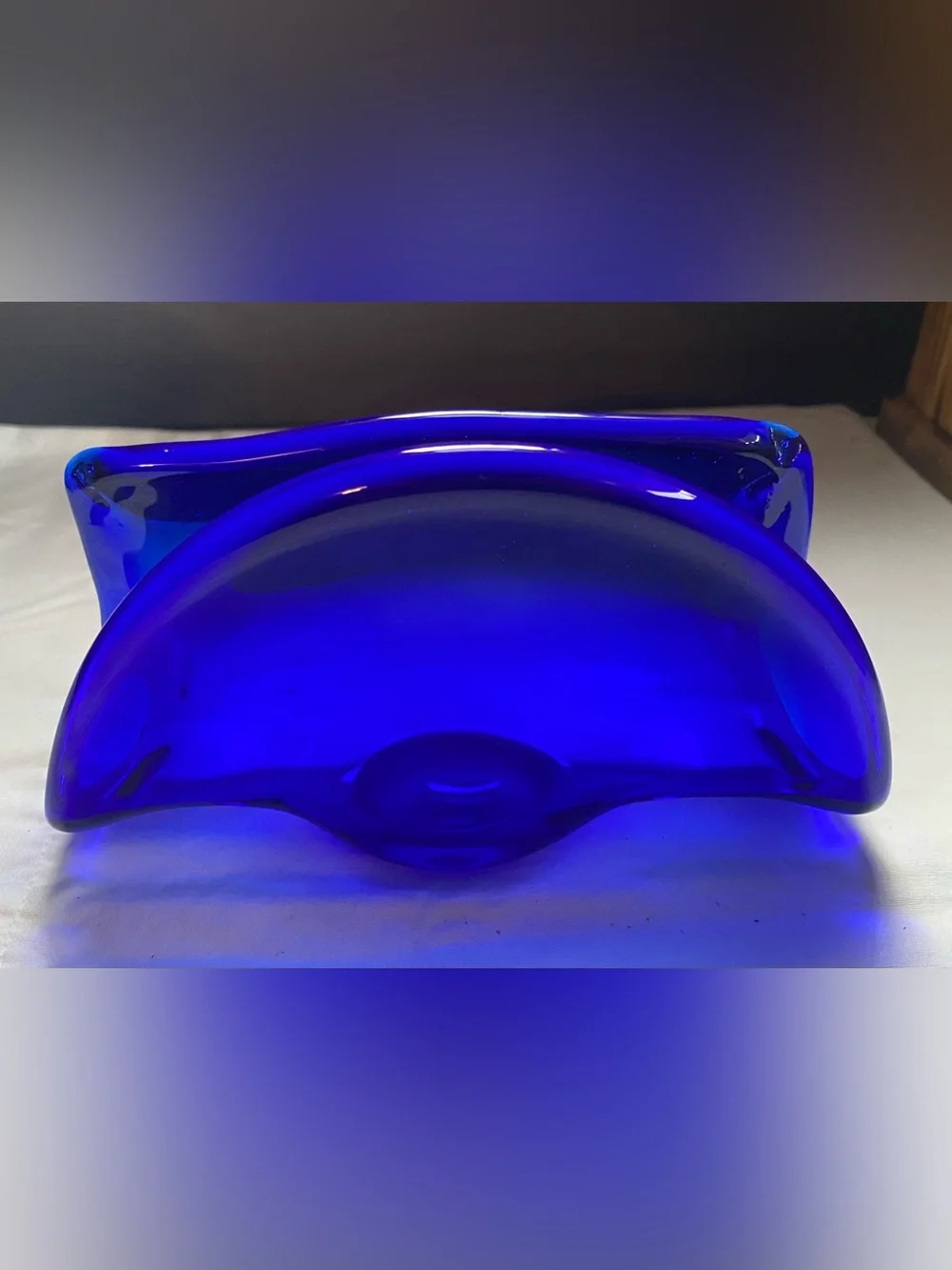 stunning vintage cobalt blue napkin holder / mail organizer- pontil